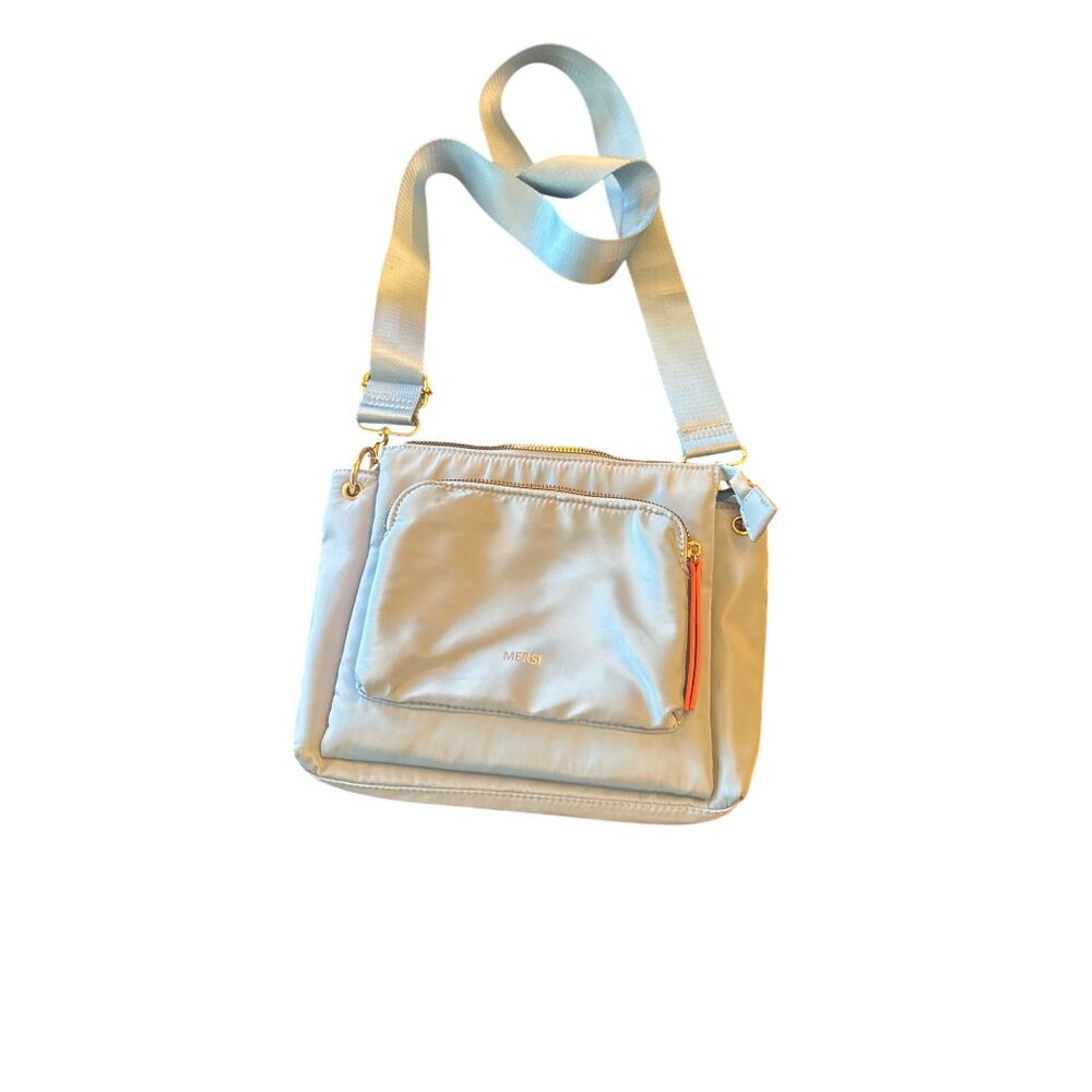 Mersi Light Blue Nylon Crossbody Bag With Adjustable Strap & Front Zipper Pocket